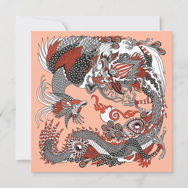 Jade Dragon and Gold Phoenix playing with a pearl (Anverso)