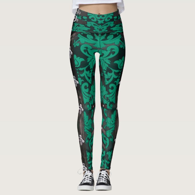 Jade Floral Victorian Steampunk Spandex Leggings (Anverso)