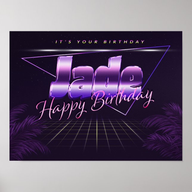 Jade Nombre Apellido lila retro Póster Cumpleaños (Frente)