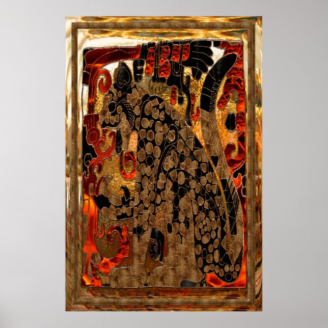 Jaguar AZTEC Oro y Relieve metalizado Rojo Arte Po (Frente)