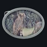 Jaguar En La Pintura Del Aceite Forestal, Hebilla<br><div class="desc">Fotografiado en el bosque en un diseño de pintura al óleo que un jaguar mantiene vigilado</div>