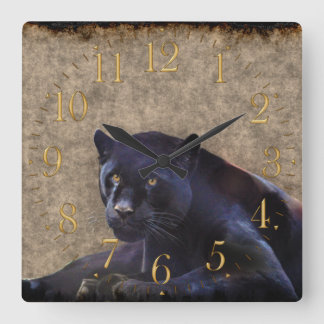 Jaguar negro, reloj de pared rústico de la fauna