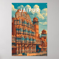 Jaipur India Ilustración Arte de Viajes Vintage