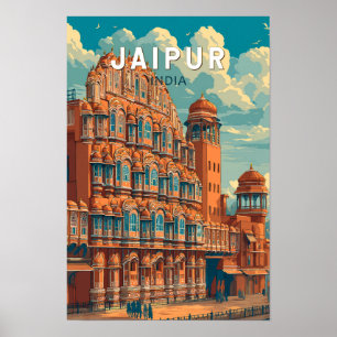 Jaipur India Ilustración Arte de Viajes Vintage