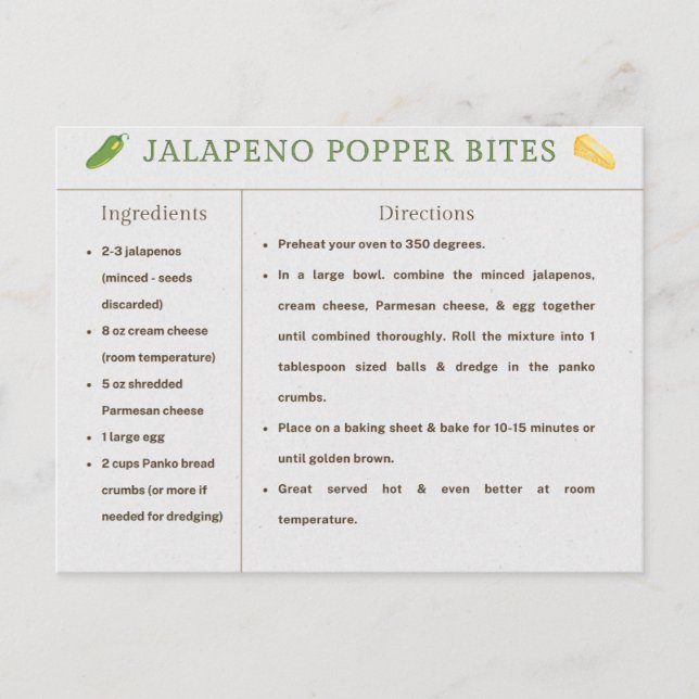 Jalapeno Popper Bites Tarjeta de Receta de Acción  (Anverso)