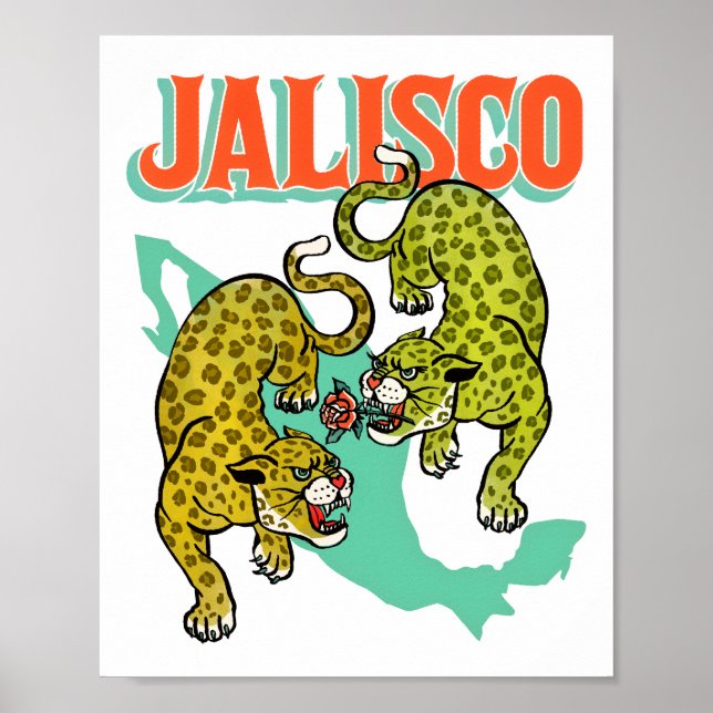 Jalisco México, afiche de viaje retro, arte jaguar (Frente)