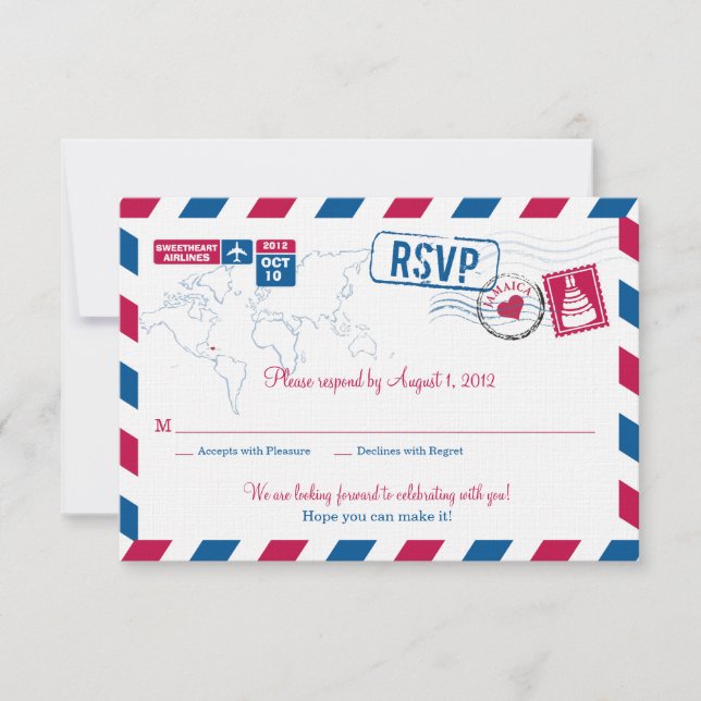 JAMAICA Correo Aéreo RSVP de Boda (Anverso)