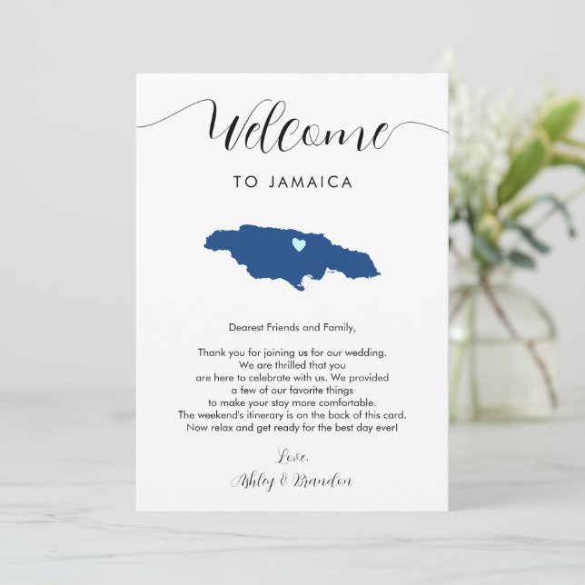 Jamaica Map Boda Bienvenida a Itinerario y Carta (Anverso de pie)