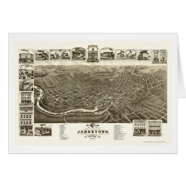 Jamestown, mapa panorámico de NY - 1882 (Anverso (Horizontal))