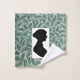 Jane Austen Silhouette on Leaf Wallpaper