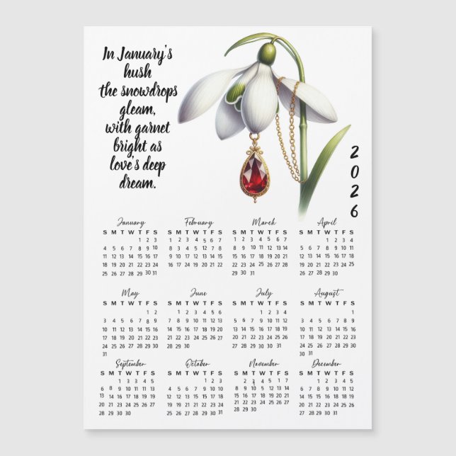 January Birth Flower & Stone Calendar (Anverso)
