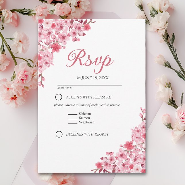Japanese Blossom Wedding – Pink Floral RSVP (Subido por el creador)