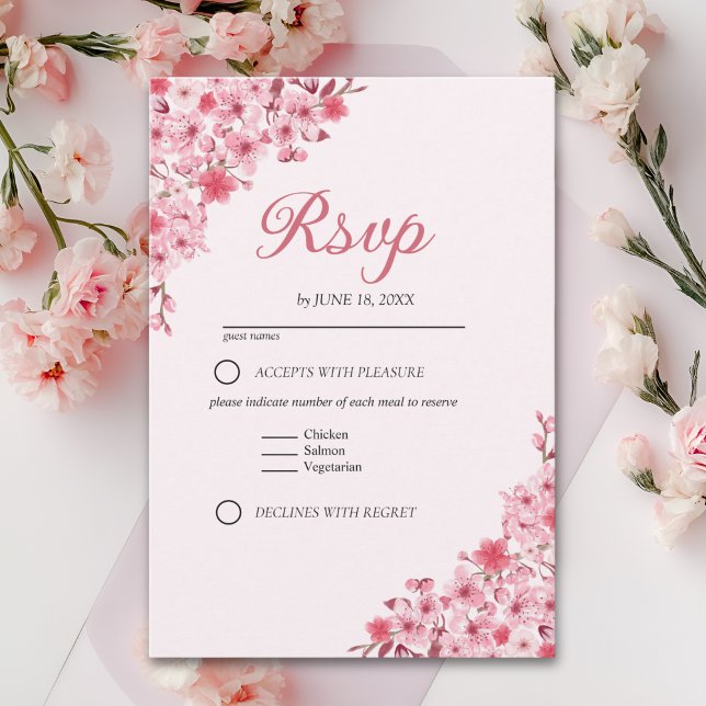 Japanese Blossom Wedding – Pink Floral RSVP (Subido por el creador)