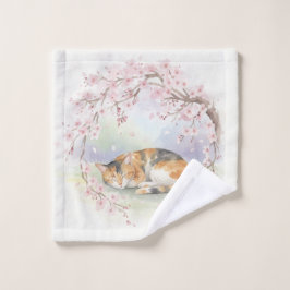 Japanese Cherry Blossom & Sleeping Cat Watercolor
