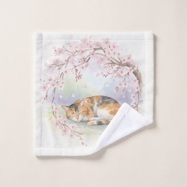 Japanese Cherry Blossom & Sleeping Cat Watercolor (Toallita)