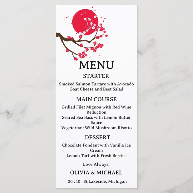 Japanese cherry blossom wedding menu (Anverso)