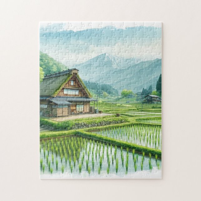 Japanese Farmhouse and Rice Fields – Rural Puzzle (Vertical)