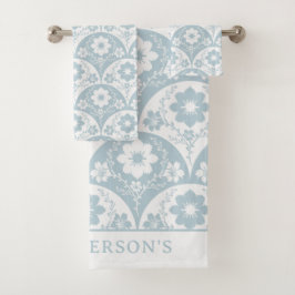 Japanese Floral Pattern in Soft Blue and White