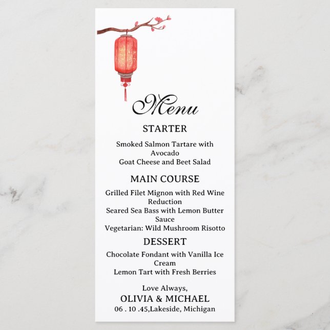 Japanese lantern wedding menu (Anverso)