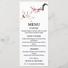 Japanese Red-Crowned Crane Wedding Menu Card 