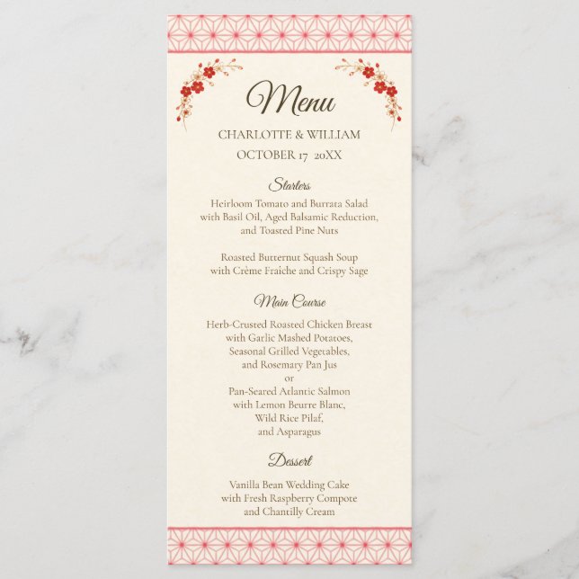 Japanese Sakura Asanoha Wedding Menu (Anverso)