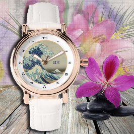 Japón vintage, gran ola de kanagawa reloj kanji