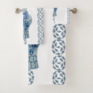 Jar de jengibre blanco y azul a rayas