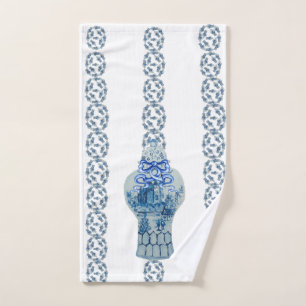 Jar de jengibre blanco y azul a rayas