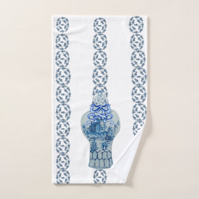 Jar de jengibre blanco y azul a rayas (Toalla de mano)
