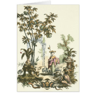 Jardín asiático con mujeres y animales