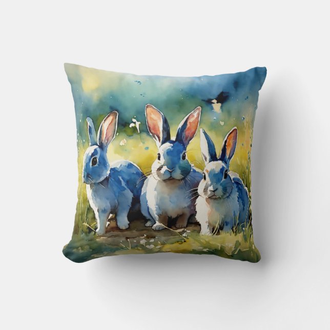 Jardín Blue Bunny: Almohada estilo acuarela (Anverso)