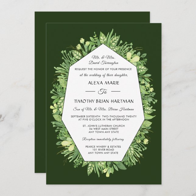 Jardín Botánico Invitación a la Boda Tradicional (Anverso / Reverso)