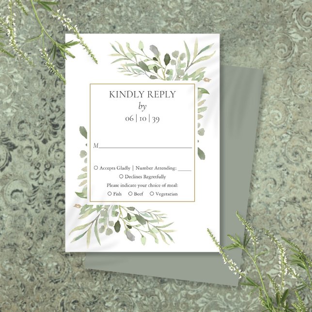 Jardín Campestre Acuarela Verde RSVP de Boda (Country Garden Watercolor Greenery Wedding RSVP)