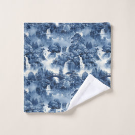 Jardín de agua japonés en porcelana azul blanca