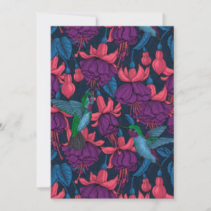 Jardín de colibrís en morado y azul