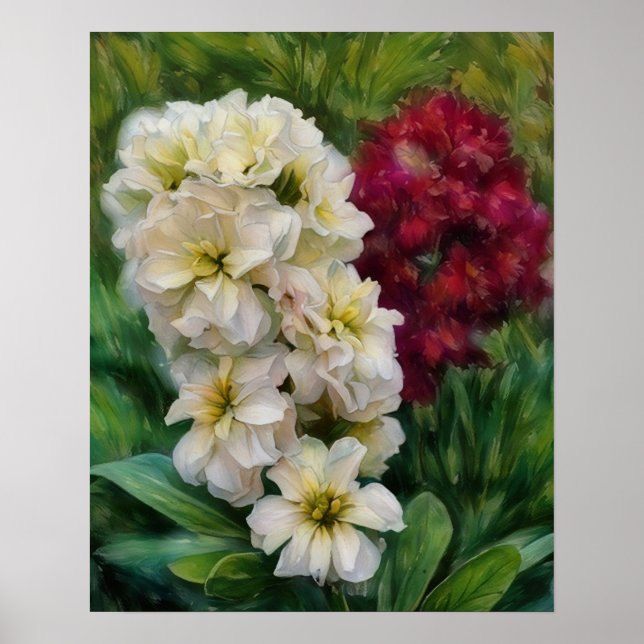 Jardín de Flores Blancas y Rojas Póster de Arte Fl (Frente)