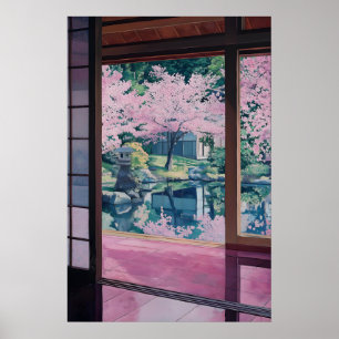 Jardín de flores de cerezo Arte Impreso Casa de té
