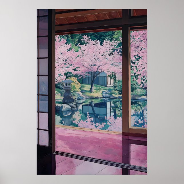 Jardín de flores de cerezo Arte Impreso Casa de té (Frente)