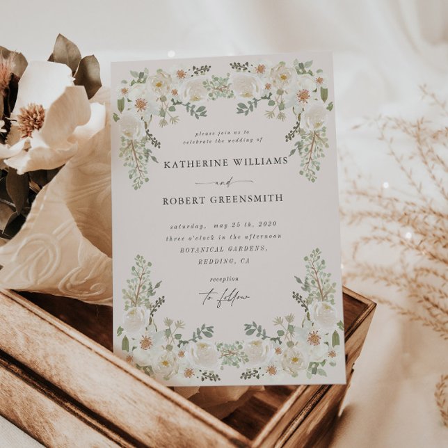 Jardín de flores de marfil Elegante Invitación a l (Subido por el creador)