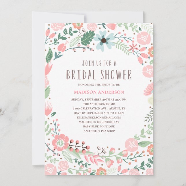 Jardín de flores | Invitación a la ducha de novia (Anverso)