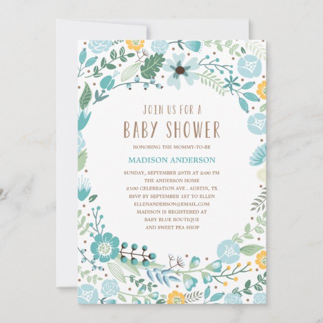 Jardín de flores | Invitación de Baby Shower (Anverso)