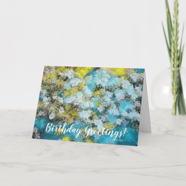 Jardín de flores pintadas en azul tarjeta de cumpl (Anverso)