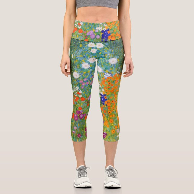 Jardín de flores por Gustav Klimt Capri Leggings (Anverso)