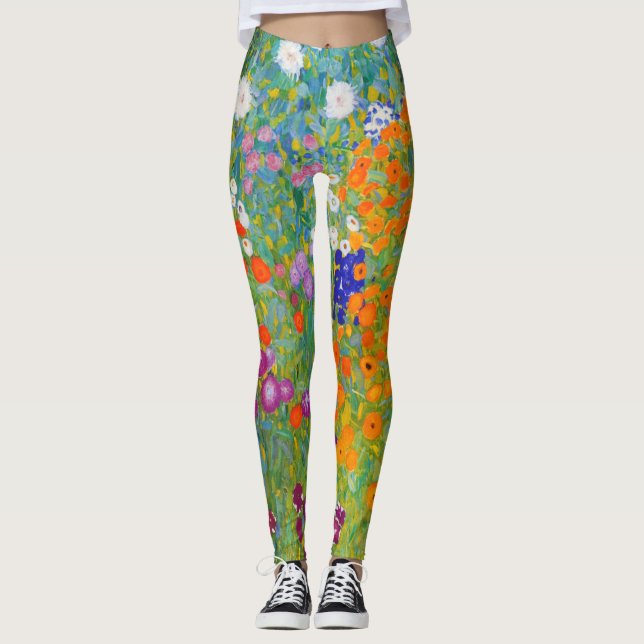 Jardín de flores por Gustav Klimt Leggings (Anverso)