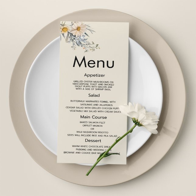 Jardín de flores silvestres botánicas Menú de boda (Botanical wildflowers garden floral Wedding Menu)
