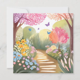 Jardín de Flores Tarjeta de Pintura Acuarela Cap