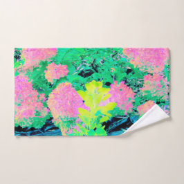 Jardín de hidrangea rosada con oliva amarilla