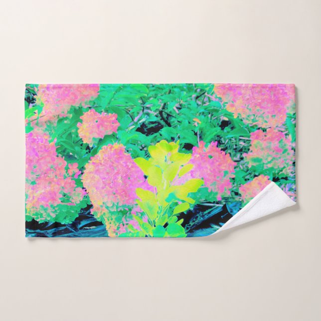 Jardín de hidrangea rosada con oliva amarilla (Toalla de mano)
