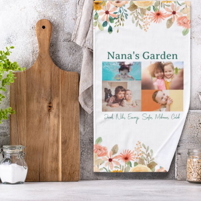 Jardín de la abuela de la Collage de fotos persona (Personalized Photo Collage Nana Grandma's Garden Hand Towel)