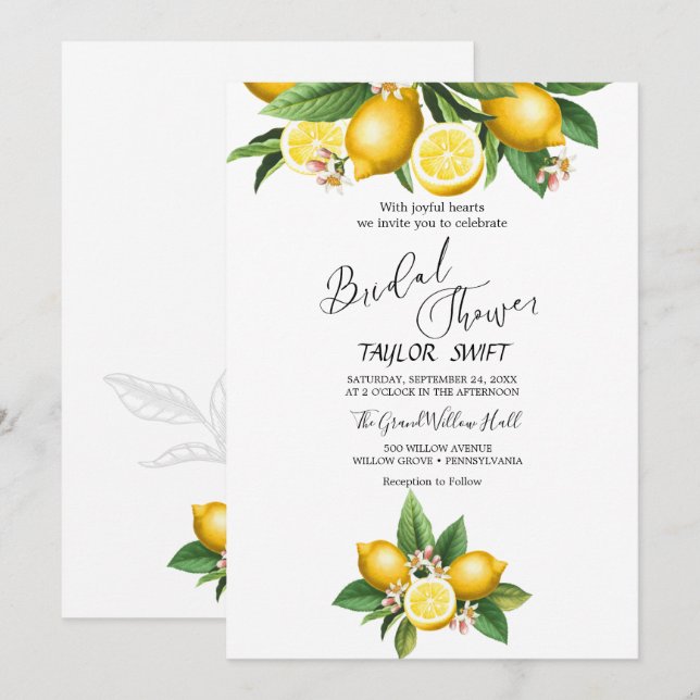 Jardín de limón moderno | Invitación a la ducha de (Anverso / Reverso)